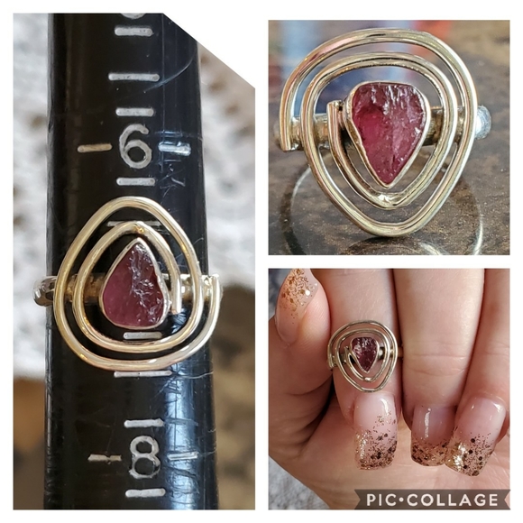 Genuine Rough Rubellite Tourmaline Art Ring 7 - Picture 6 of 6